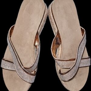 Elegant Tan Sandals with Rhinestone Straps